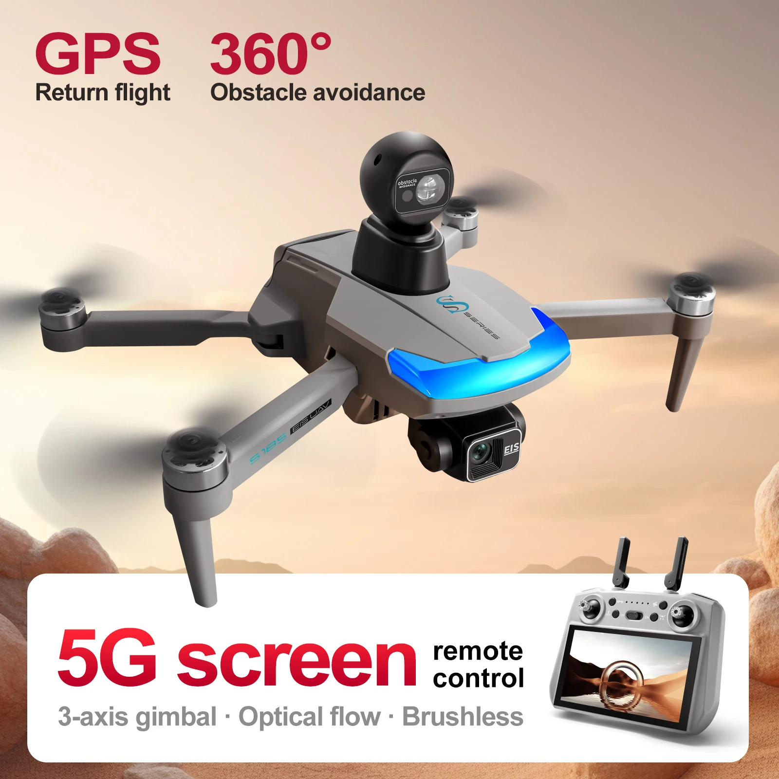 Drone Gimbal 3 Axis - S185 Professional Drone 2.7K HD Dual